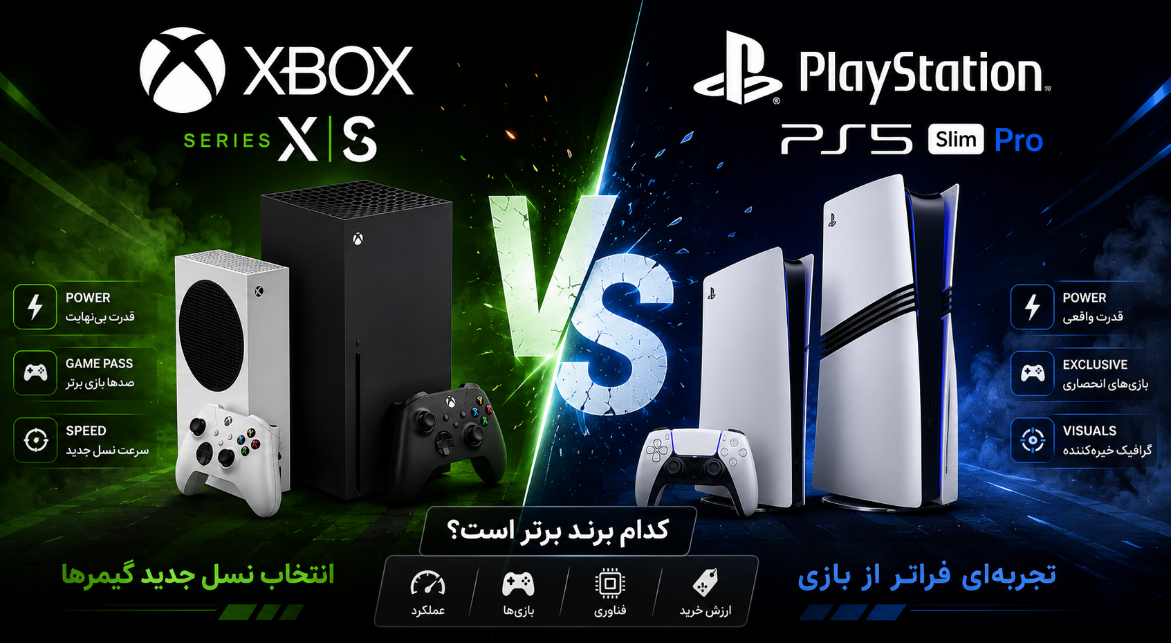 مقایسه Xbox Series S، Xbox Series X، PS5 Slim و PS5 Pro | کدام کنسول نسل نهم ارزش خرید بیشتری دارد؟